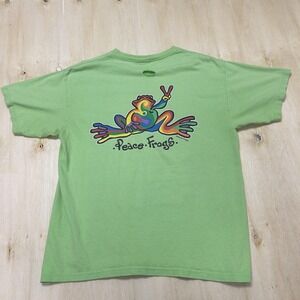 Y2K Peace Frogs Shirt Mens Large Green Psychedelic Frog Graphic Tee T-Shirt